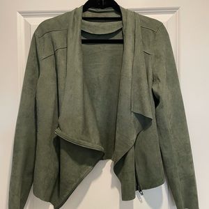 Blank NYC Faux Suede Olive Green Drape Front Moto Jacket Size M